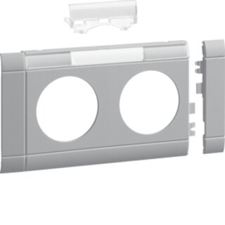 Hager Blende 2-fach Steckdose zu Oberteil 80mm beschriftbar anreihbar lichtgrau