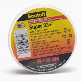 3M Scotch Super 33+ Vinyl Elektro-Isolierband Schwarz 19mm x 20m