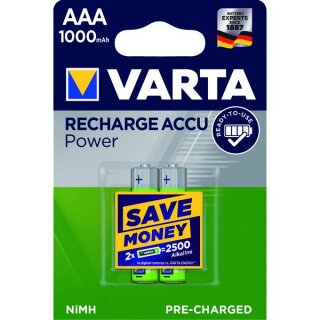 Varta Rechargeable Accu Power R2U AAA Micro 1000mAh (2er Blister)