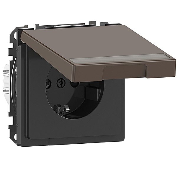 Merten Schuko Steckdose mit Klappdeckel und Schriftfeld Moccametallic System Design
