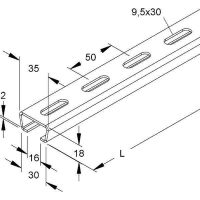 Niedax Ankerschiene 2980/2 FL SW 16mm 35x18x2000mm